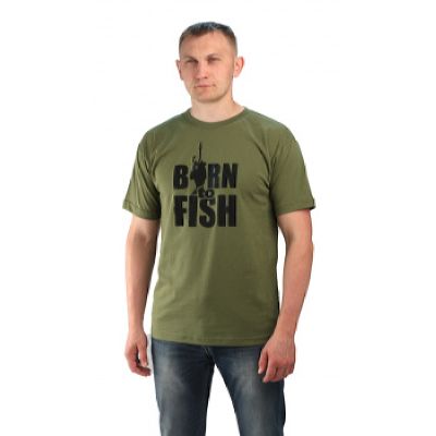Футболка цв.хаки. Принт "Born to fish"